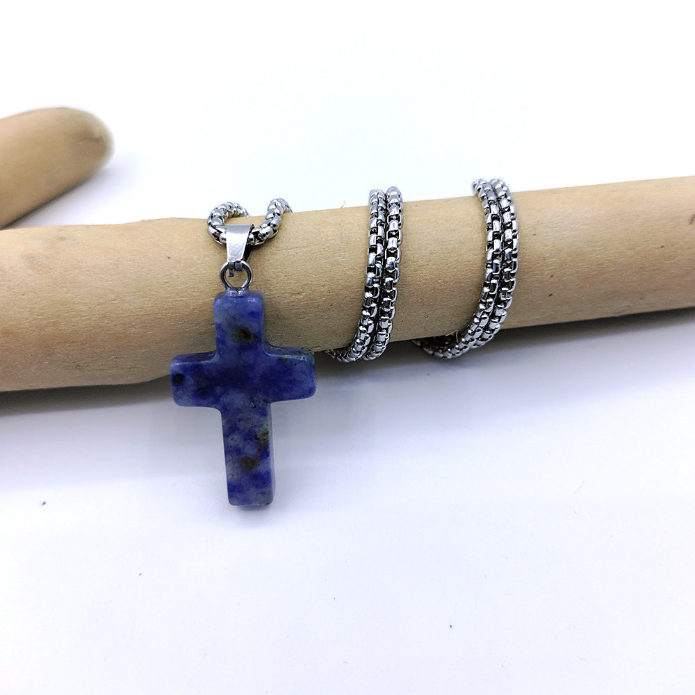 Wholesale Natural Stone Cross Pendant Necklace